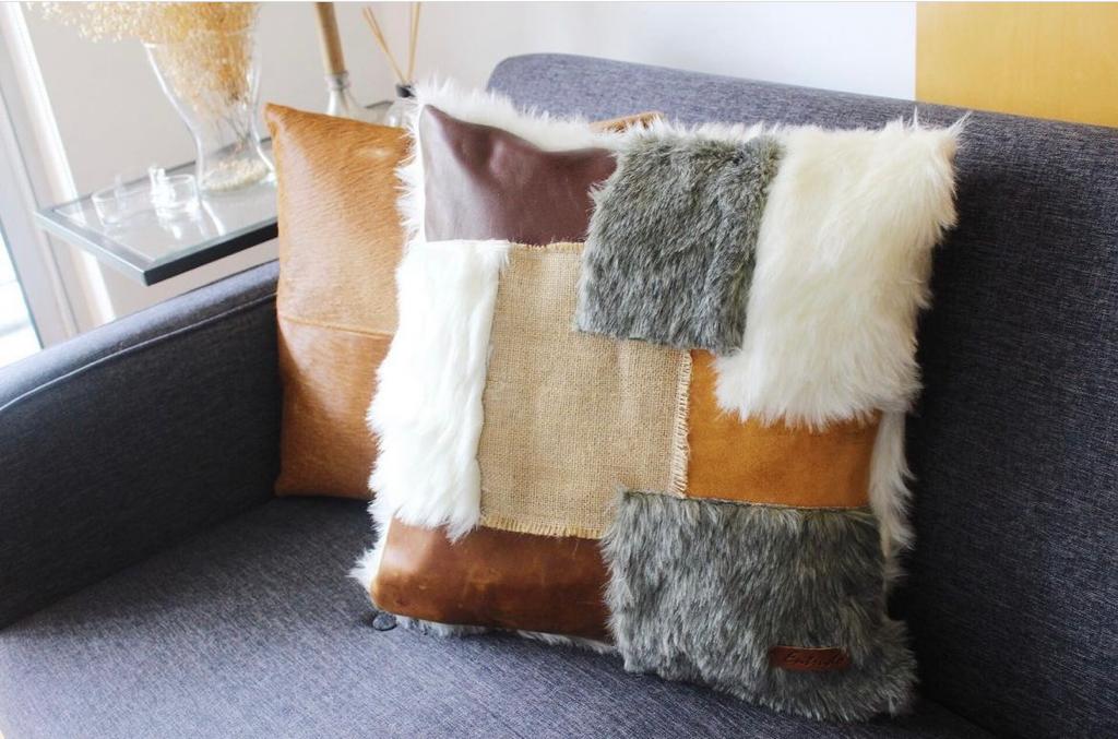 Bornes - cushion with faux fur patchwork