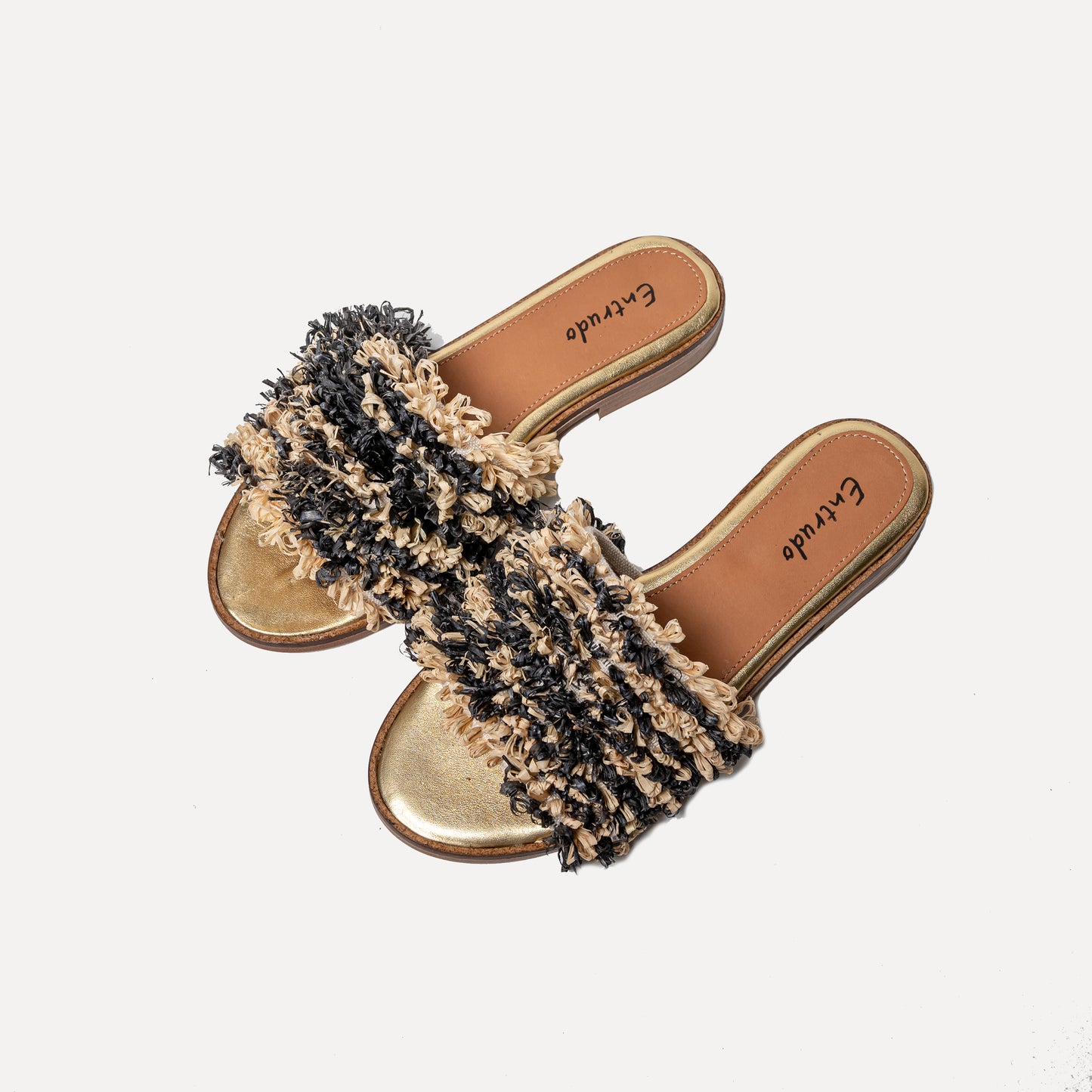 Baçal - two-tone raffia sliders in handmade weaving