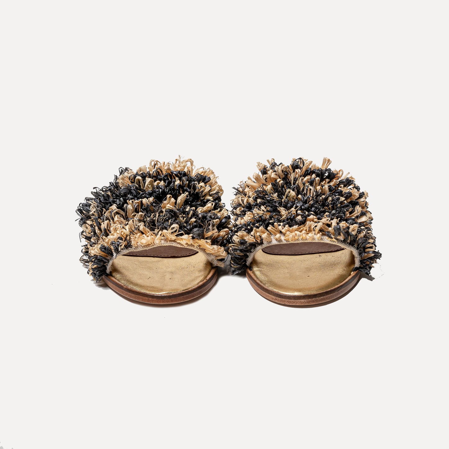 Baçal - two-tone raffia sliders in handmade weaving
