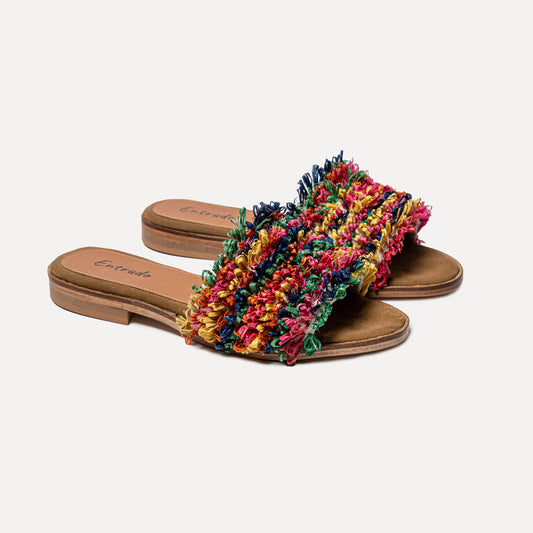 Baçal - colorful raffia sliders in handmade weaving