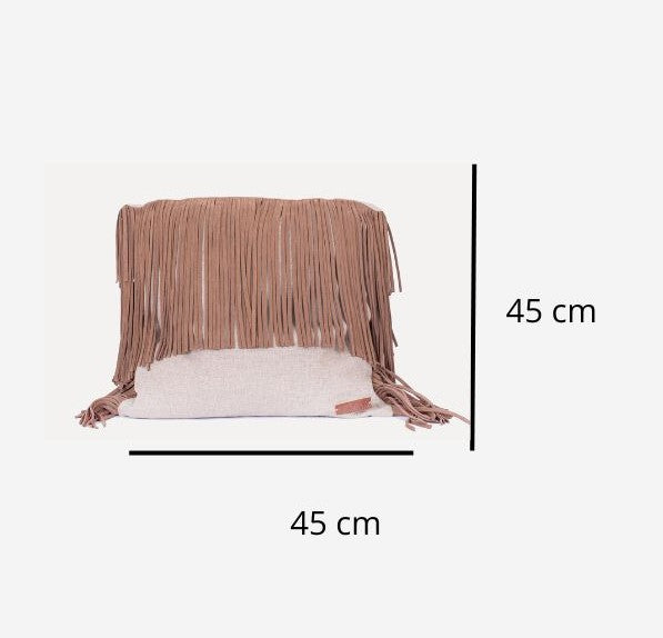 Podence - cushion with leather fringes in chocolate brown