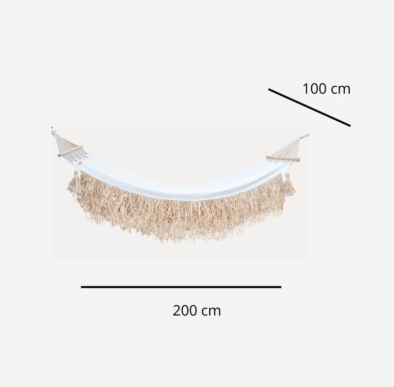 Cambres - garden hammock with handmade raffia fringes and tassels