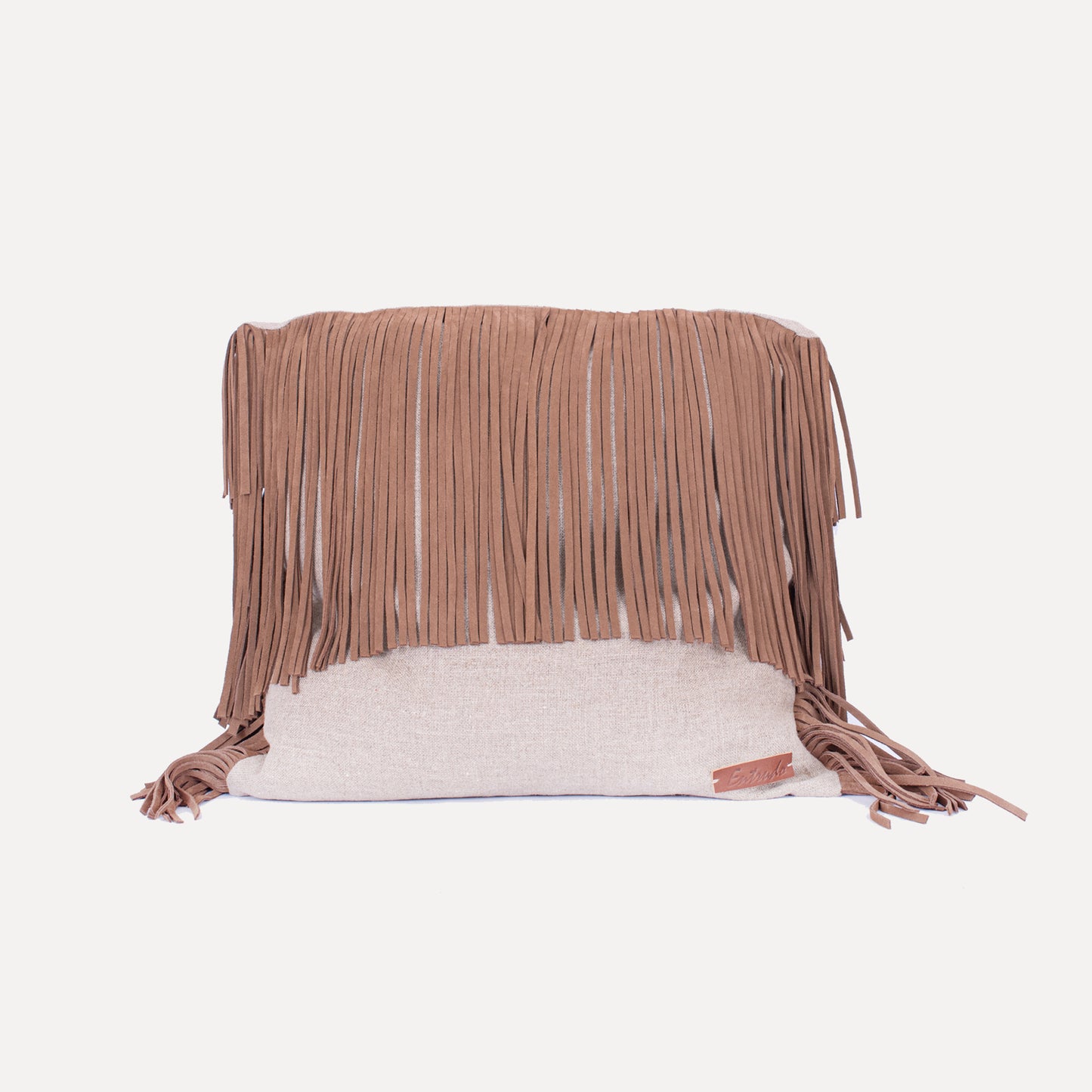 Podence - cushion with leather fringes in chocolate brown