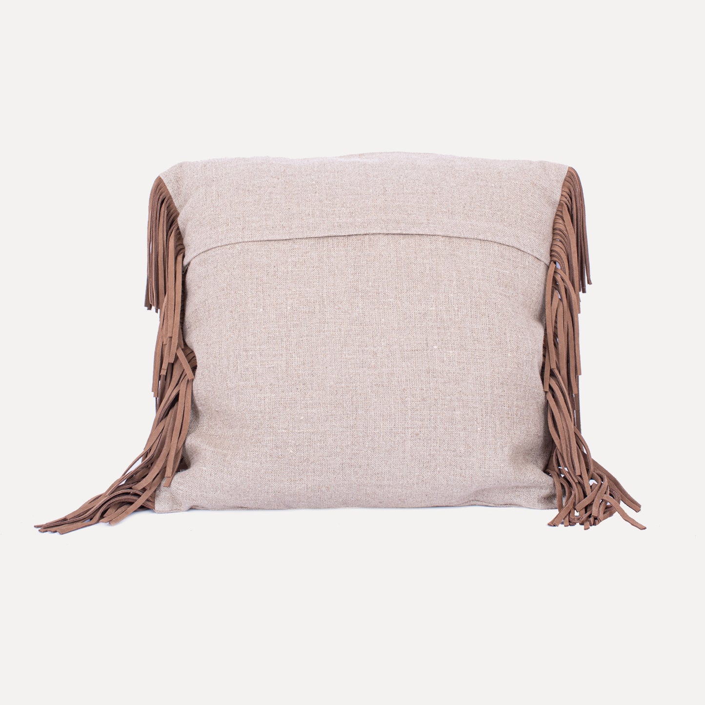 Podence - cushion with leather fringes in chocolate brown