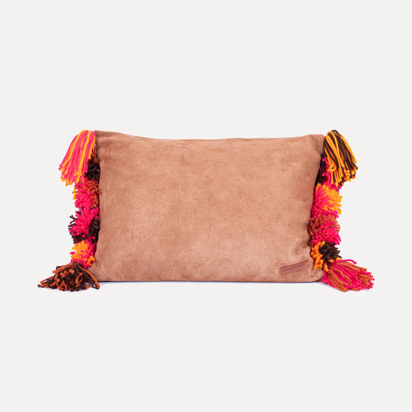 Burga - leather cushion with wool pom poms