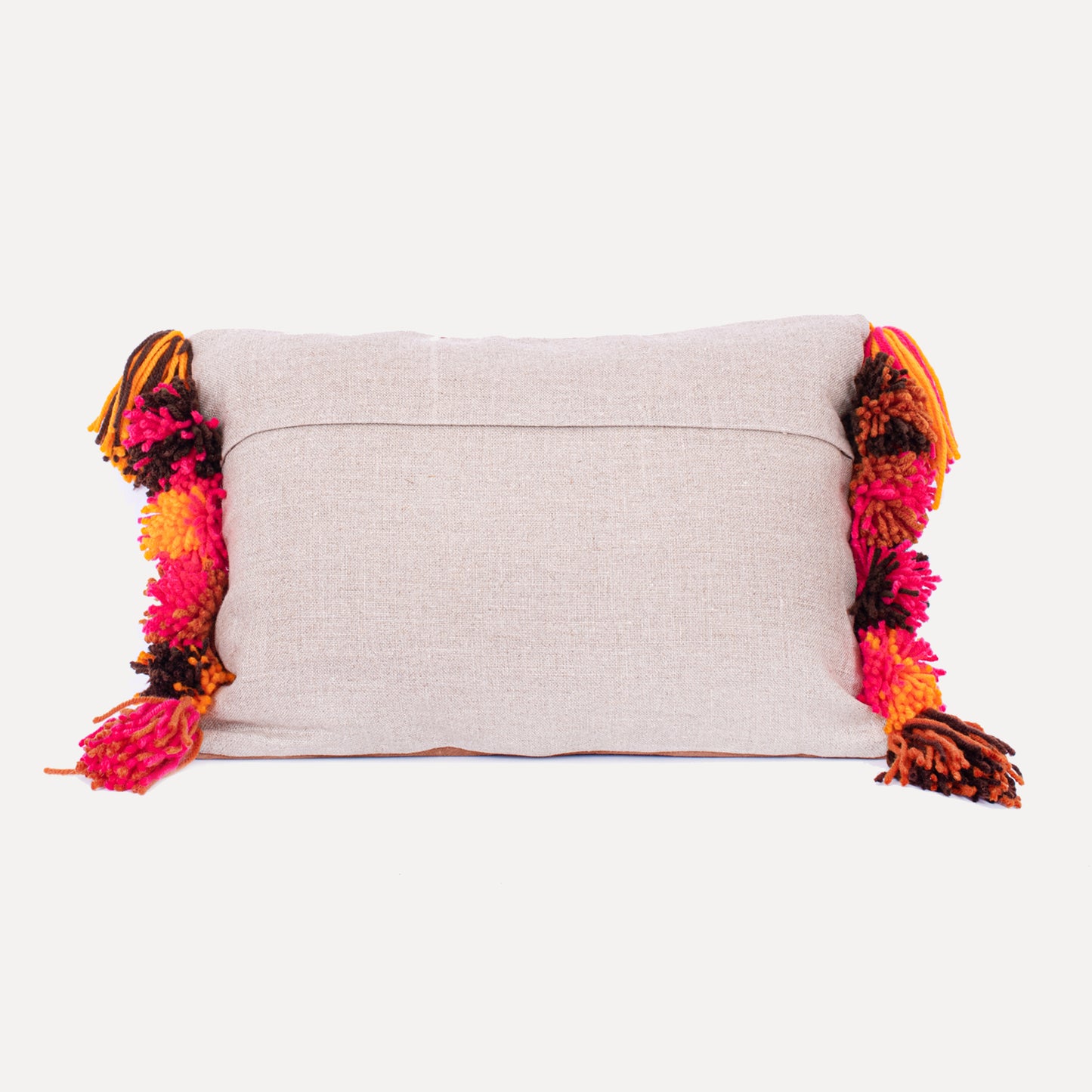 Burga - leather cushion with wool pom poms