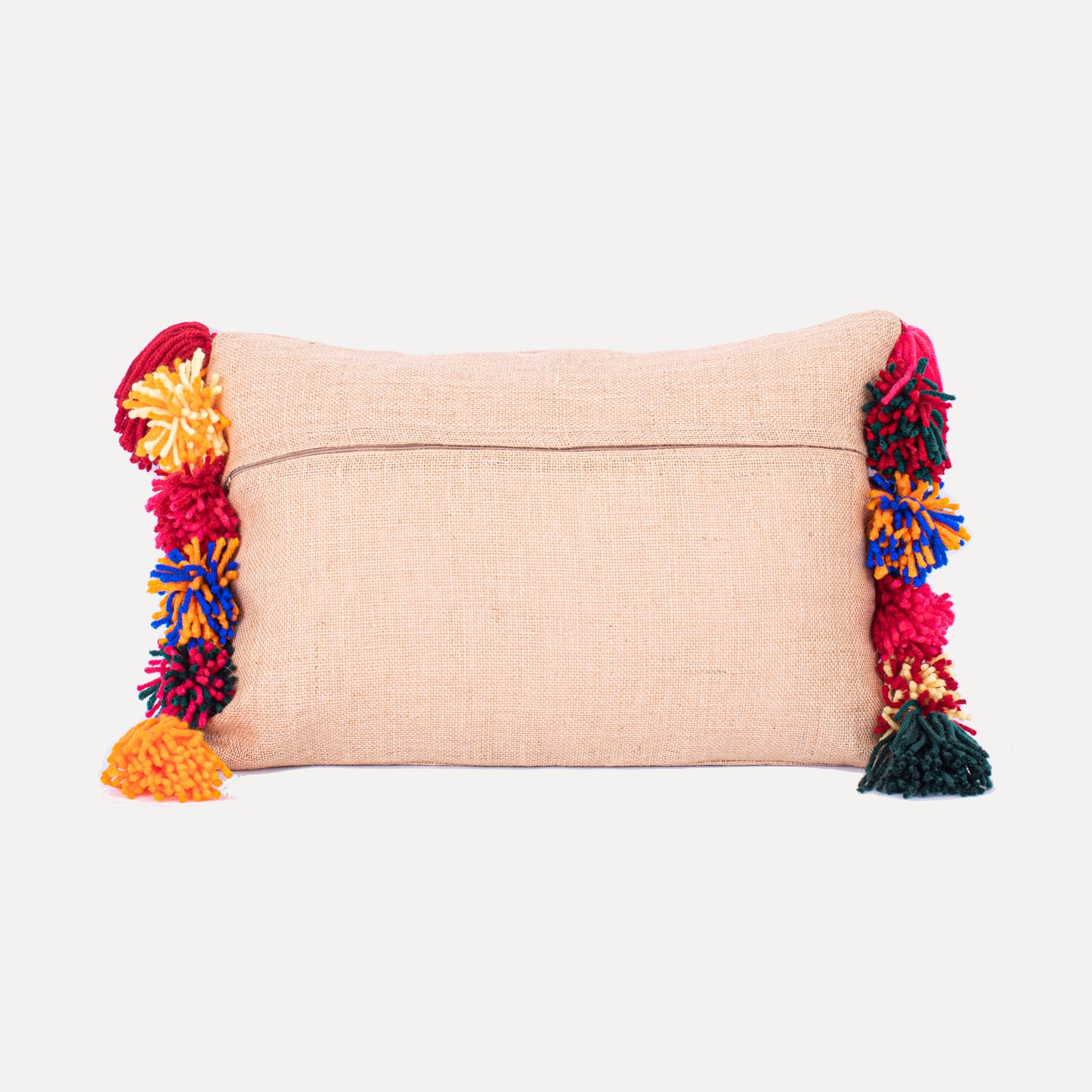 Onor - jute cushion with wool pom poms