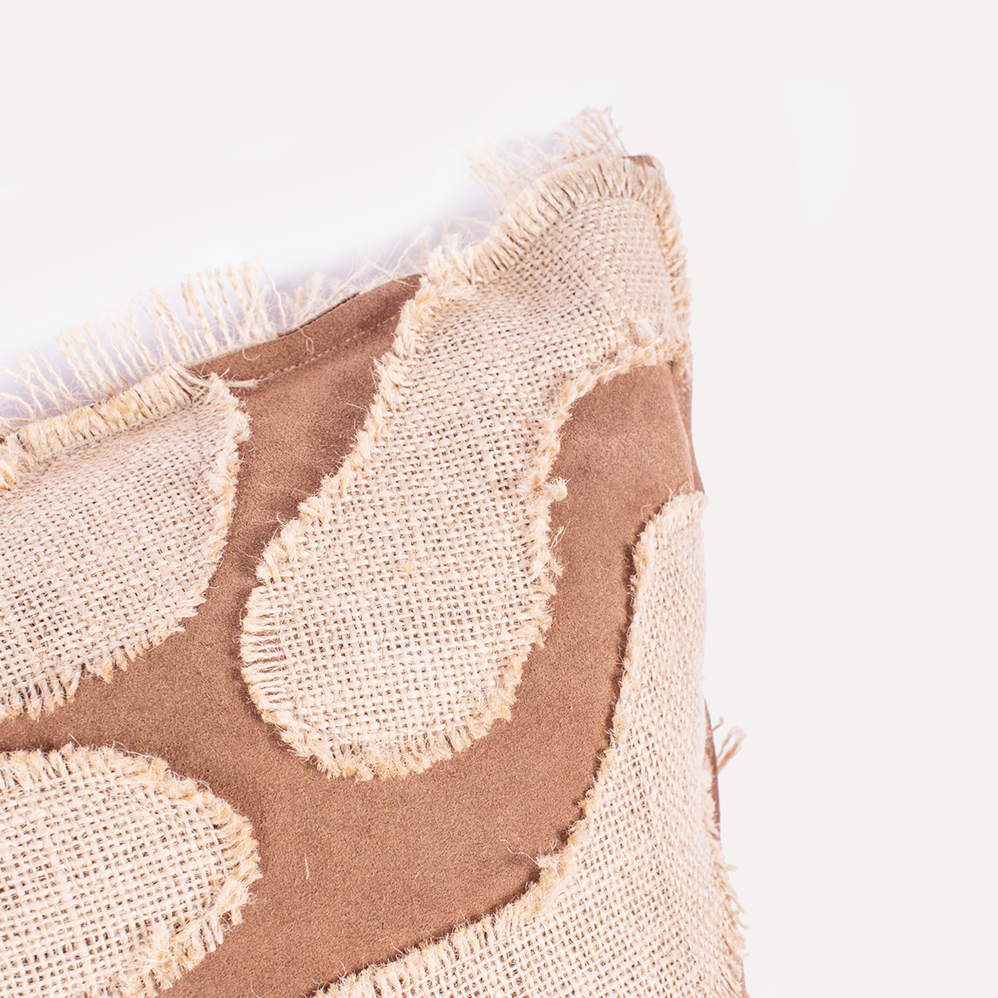 Chama - cushion with jute and leather patchwork