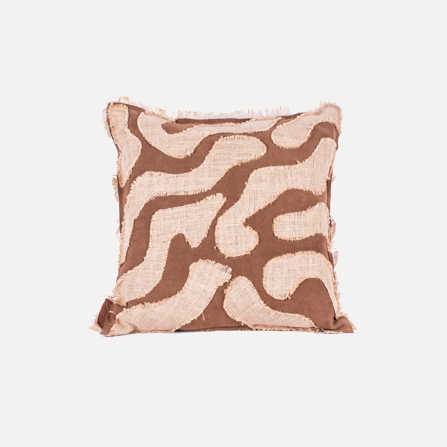 Chama - cushion with jute and leather patchwork