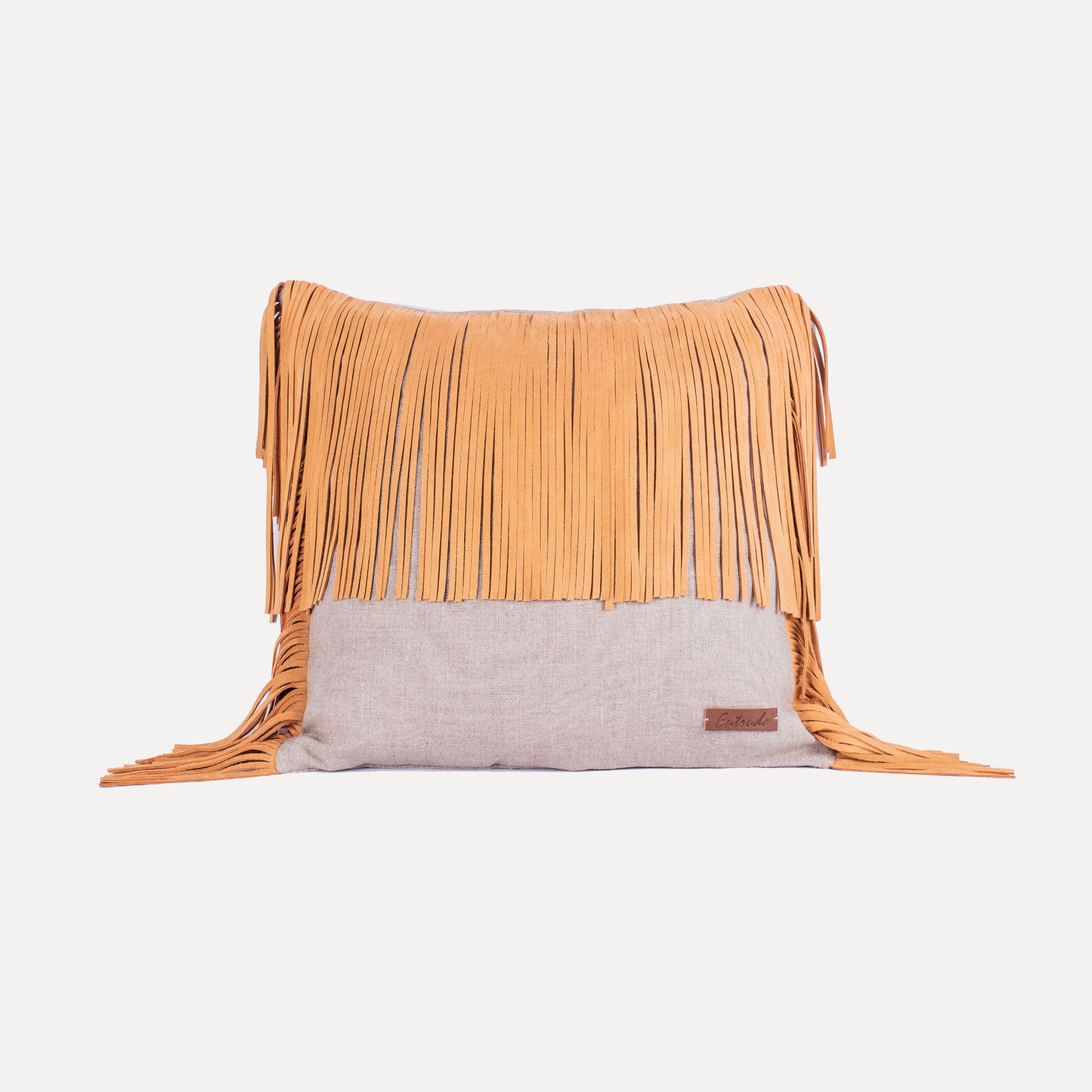 Podence - cushion with leather fringes in mustard