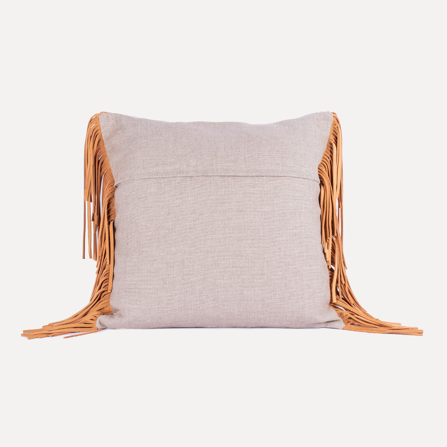 Podence - cushion with leather fringes in mustard