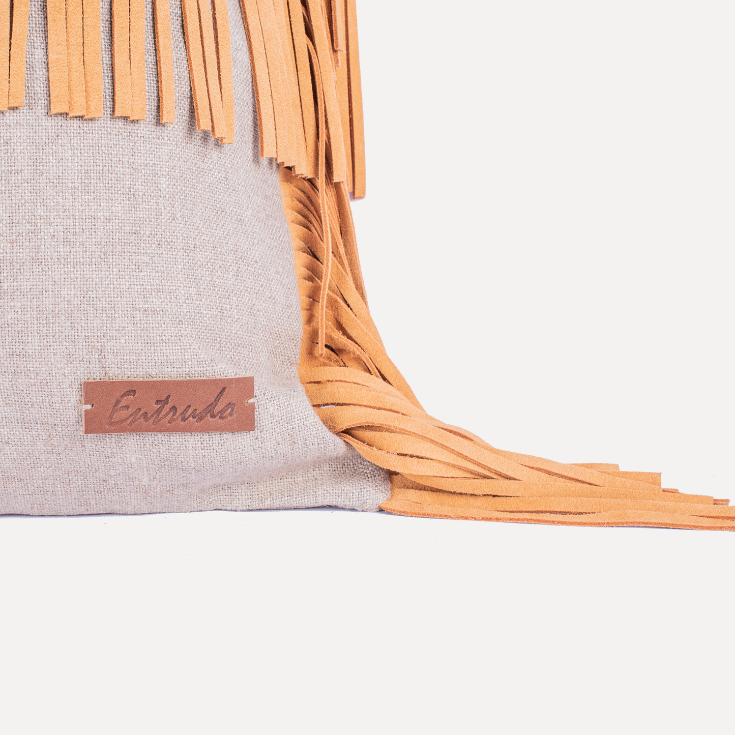 Podence - cushion with leather fringes in mustard