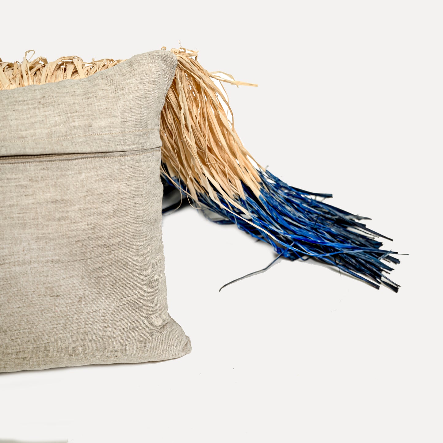 Cimbres - dégradé dyed raffia cushion in Comporta Blue