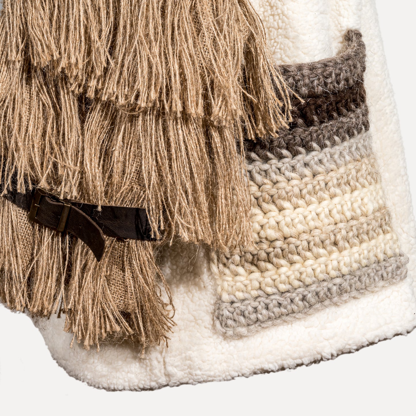 Varge - faux-fur jacket with jute and leather details