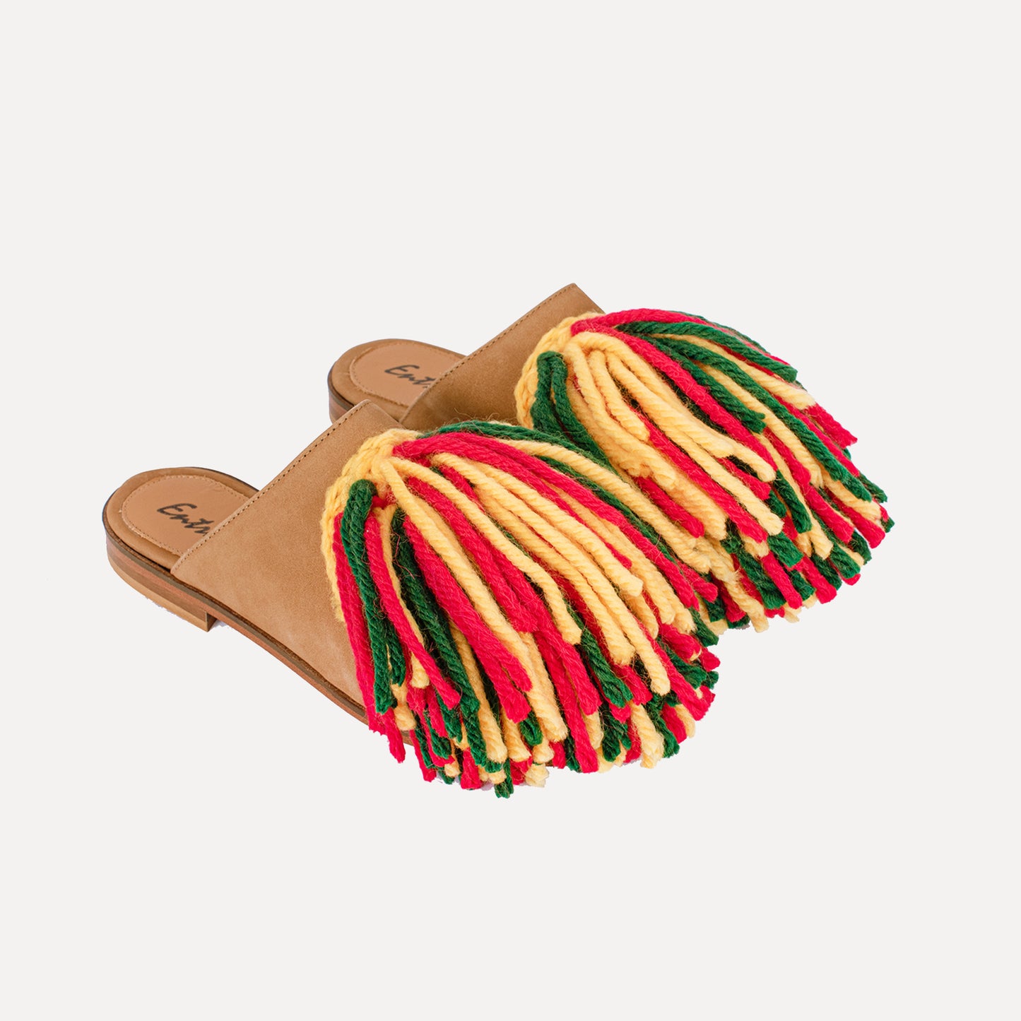 Burgas - mules with handmade wool fringes in yellow