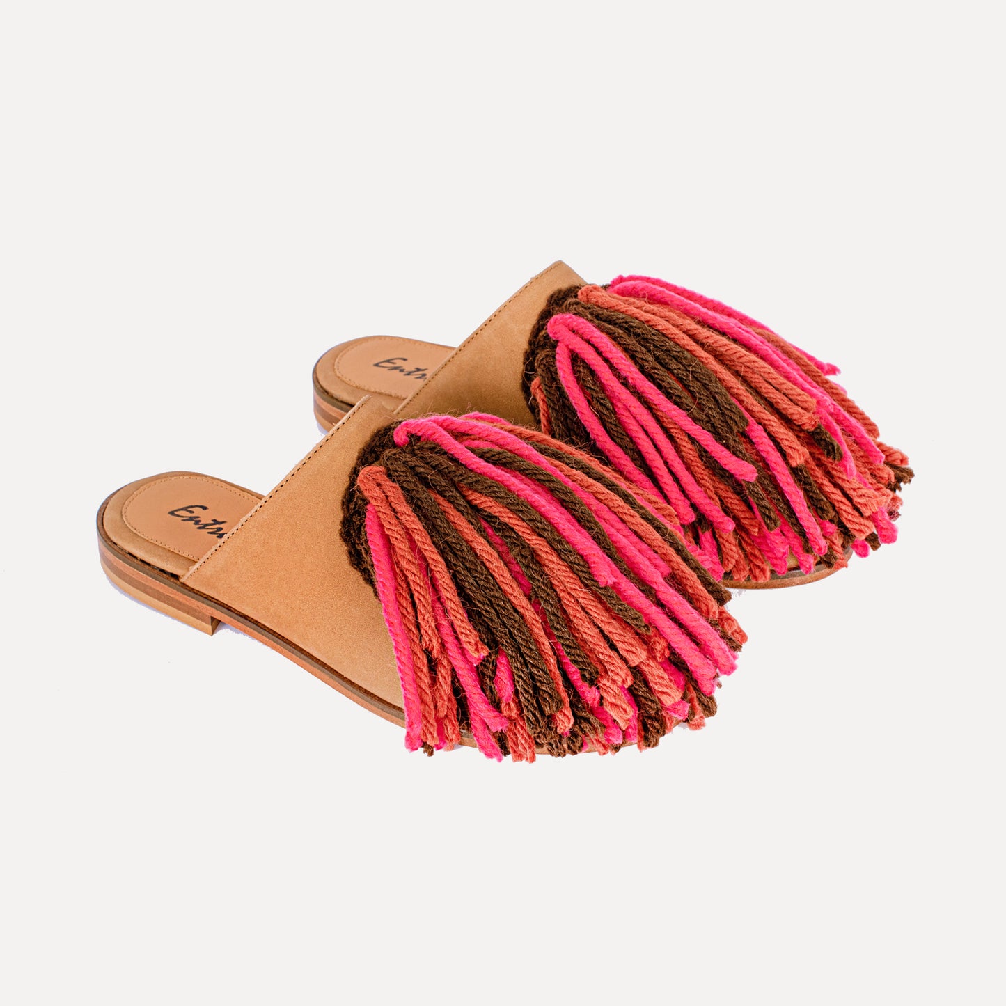 Burgas - mules with handmade wool fringes in pink