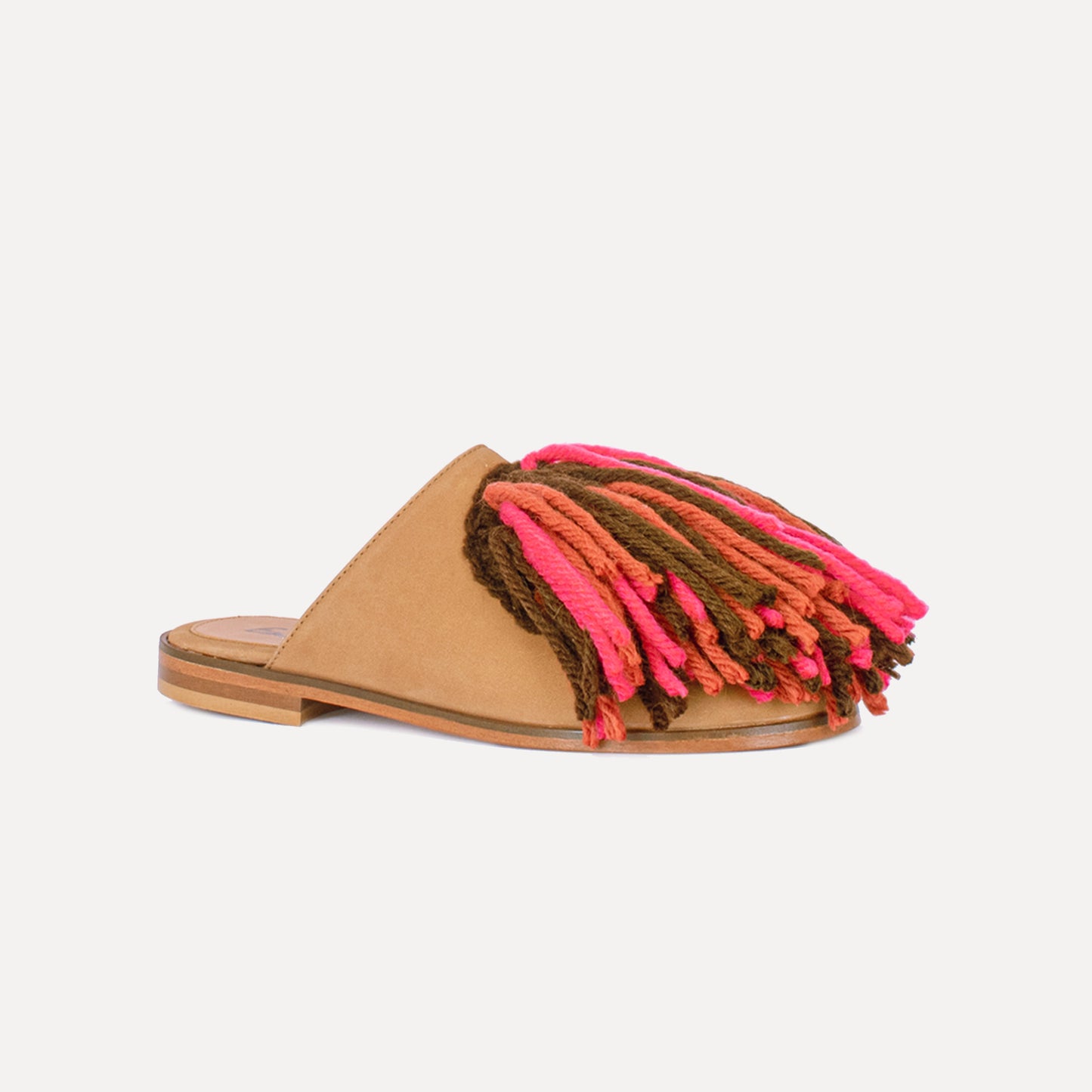 Burgas - mules with handmade wool fringes in pink
