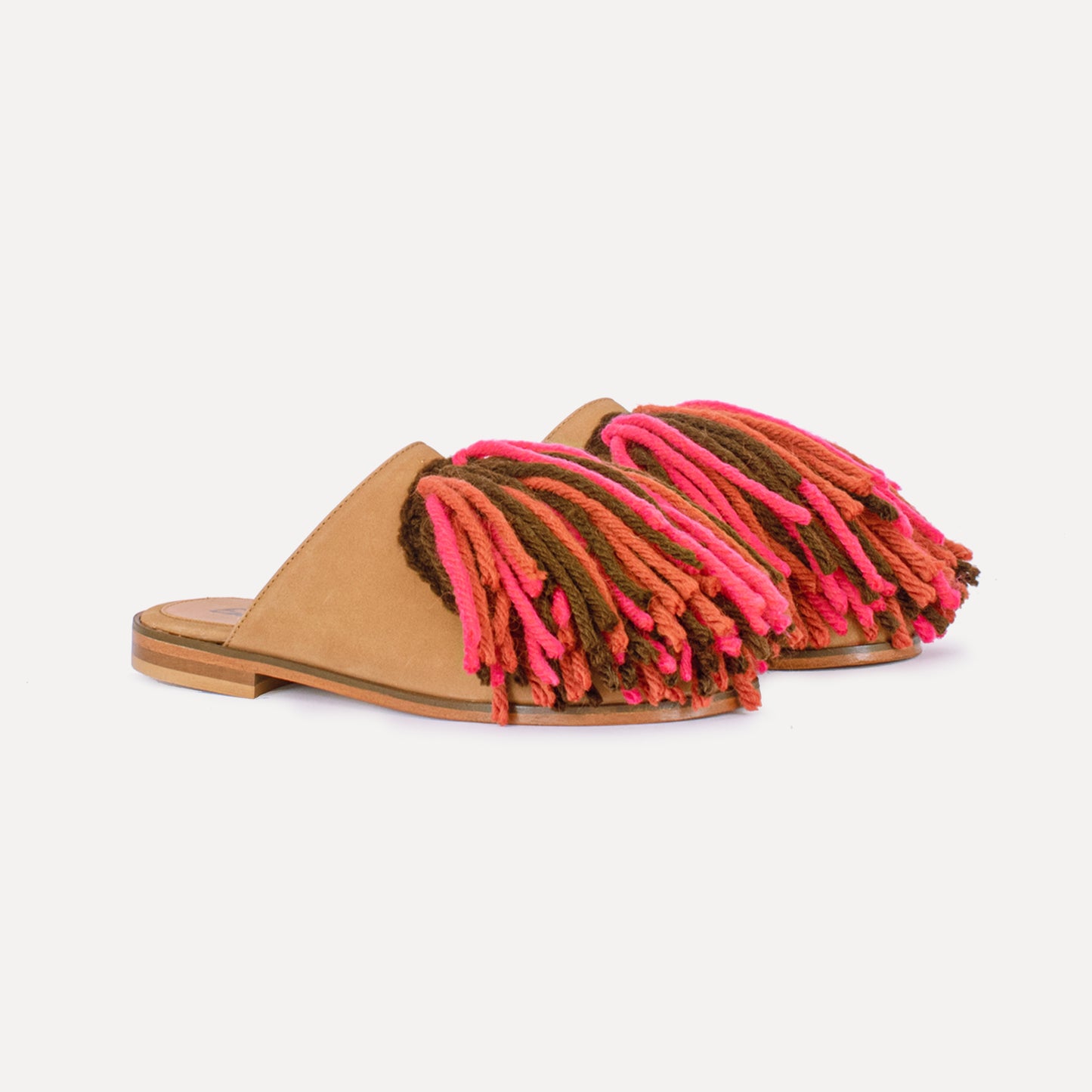 Burgas - mules with handmade wool fringes in pink
