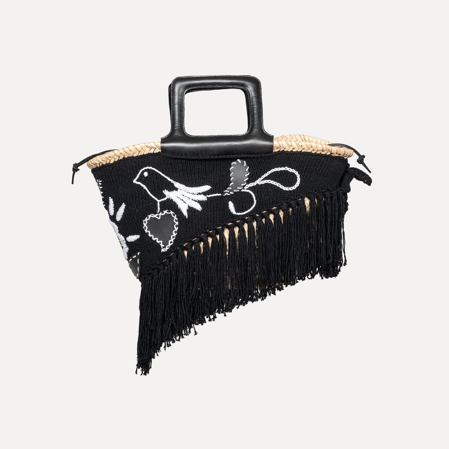 Viana - embroidered basket in black&white