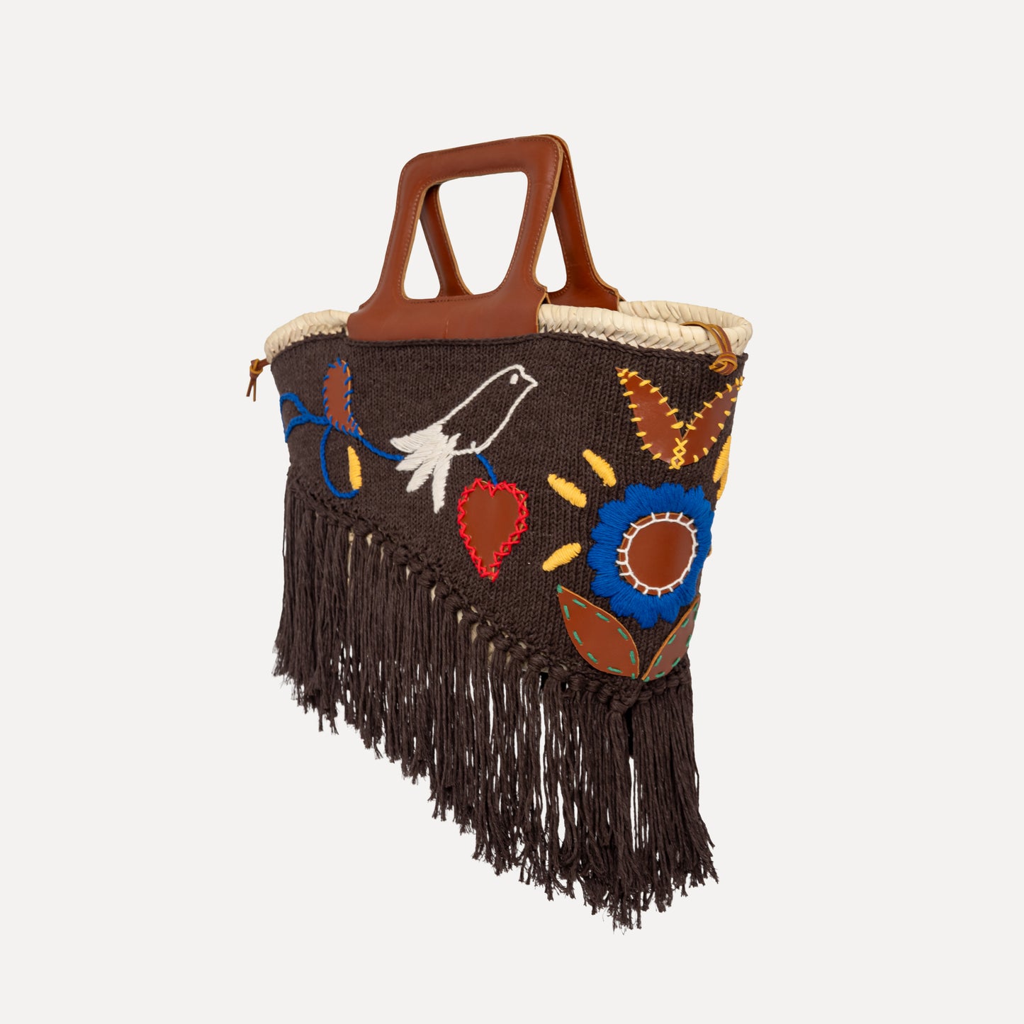 Viana - embroidered basket in chocolate