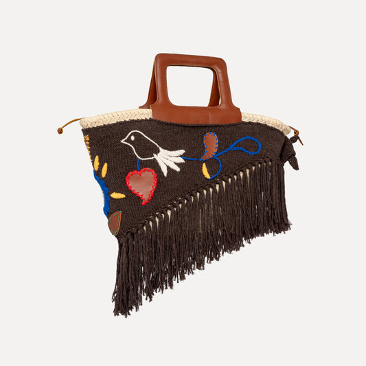 Viana - embroidered basket in chocolate