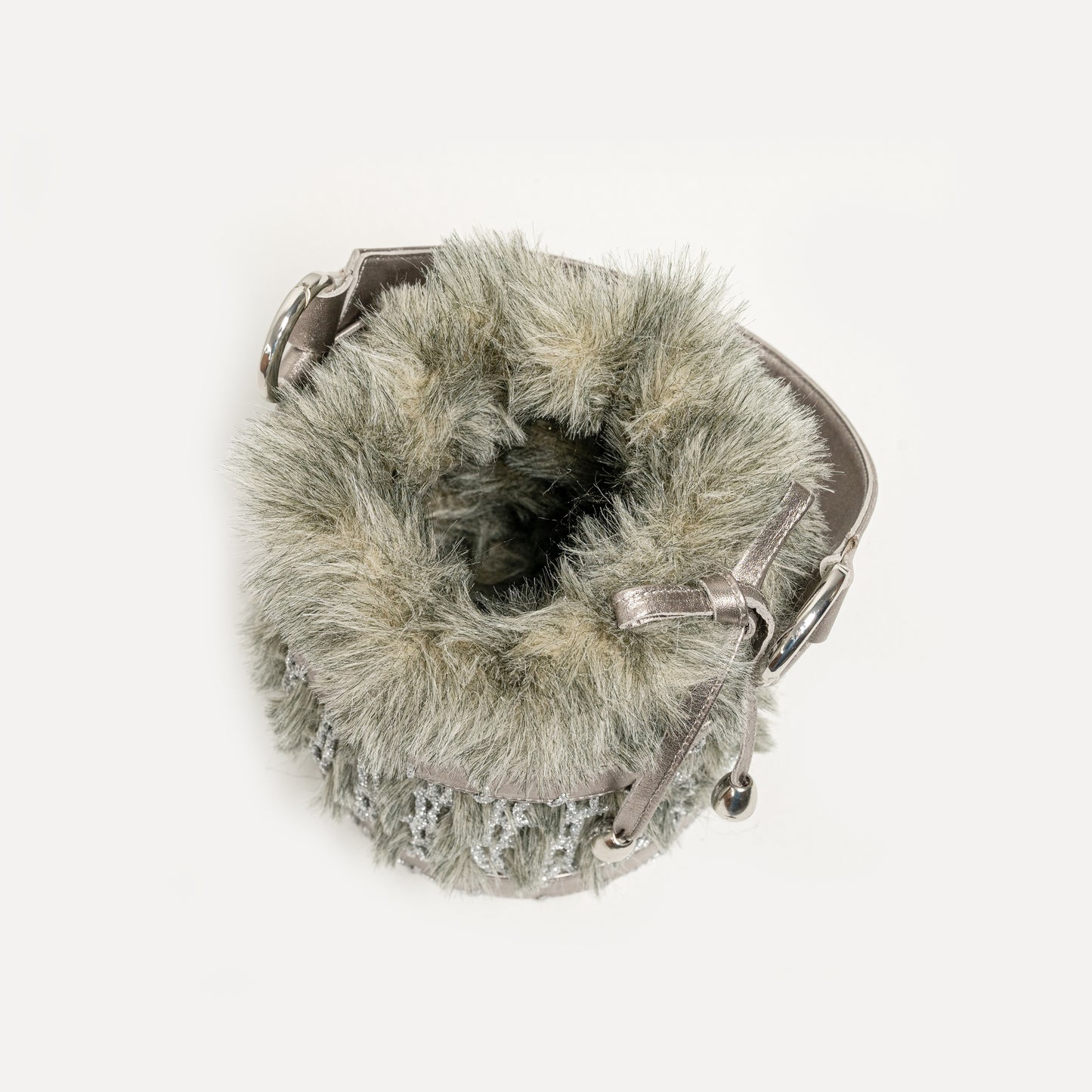 Covelinhas - bag in leather and crochet in bronze and gray faux fur