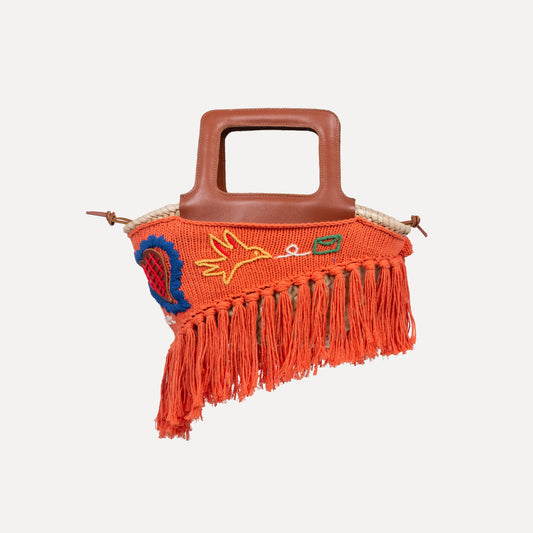 Minho - embroidered basket in orange