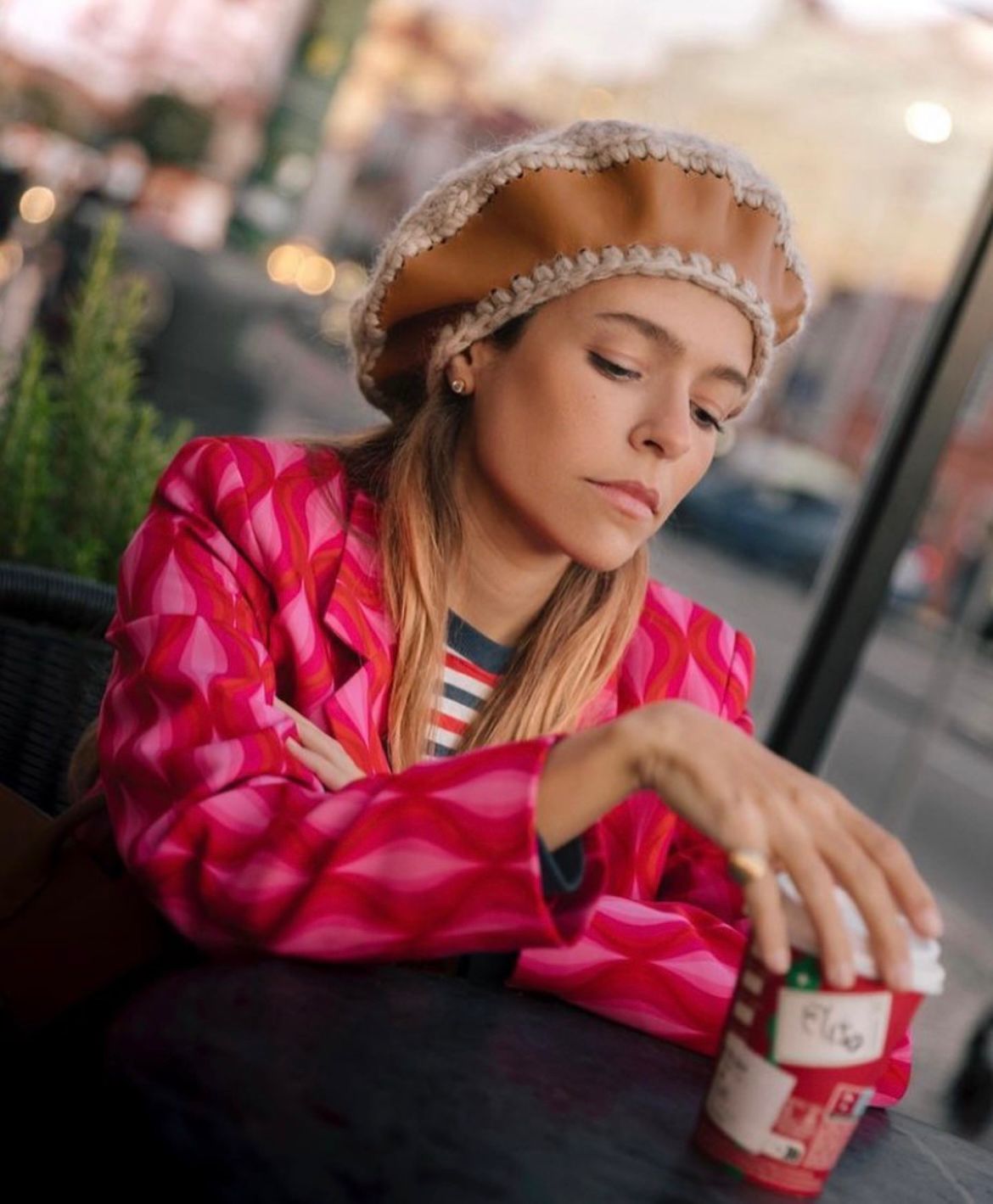 Paçó- leather patchwork beret with wool