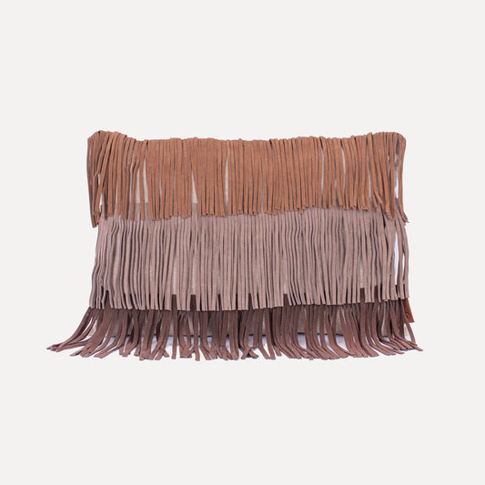 Lazarim - cushion with leather fringes in chocolate brown