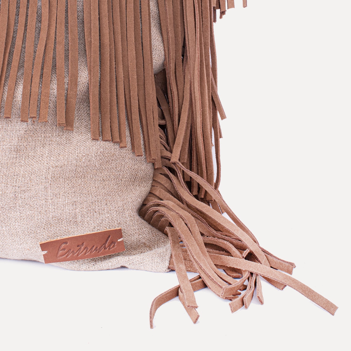 Podence - cushion with leather fringes in chocolate brown