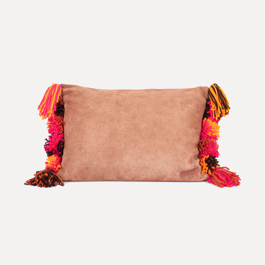 Burga - leather cushion with wool pom poms