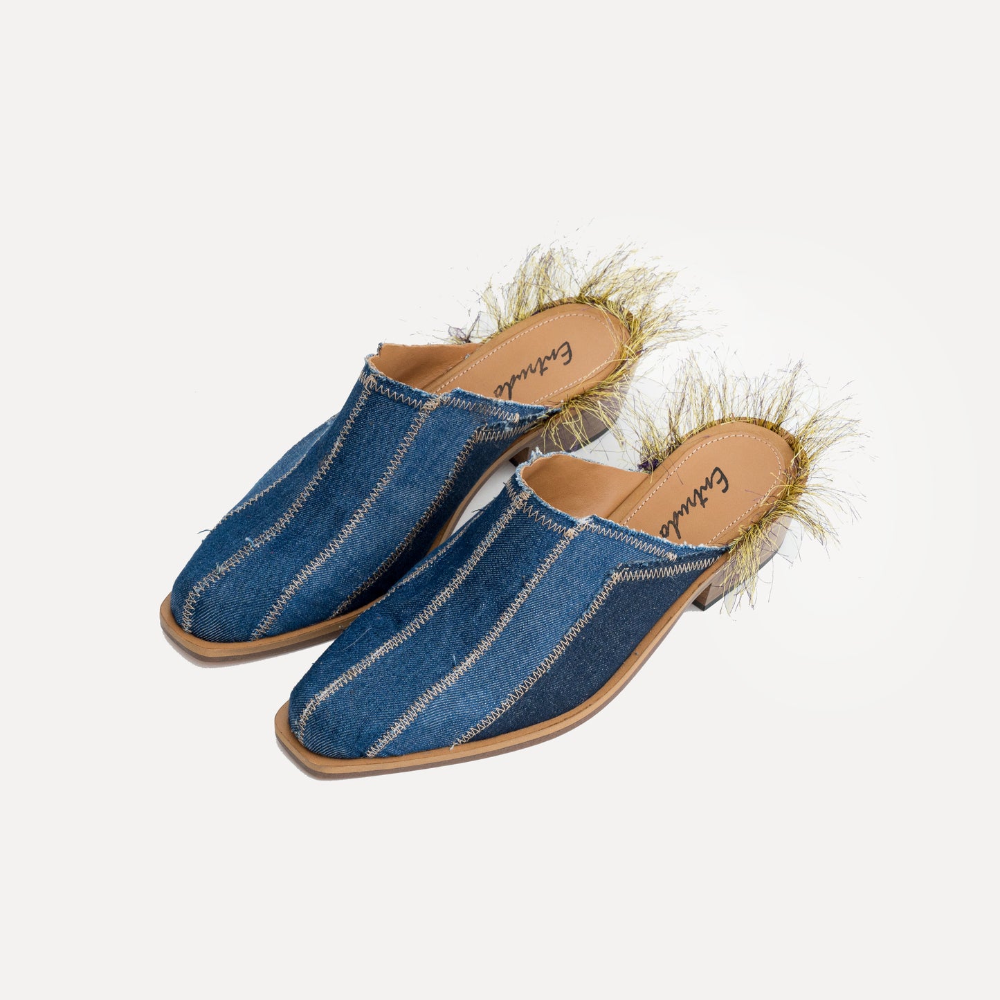 Penude - denim mules with colored thread on the heel