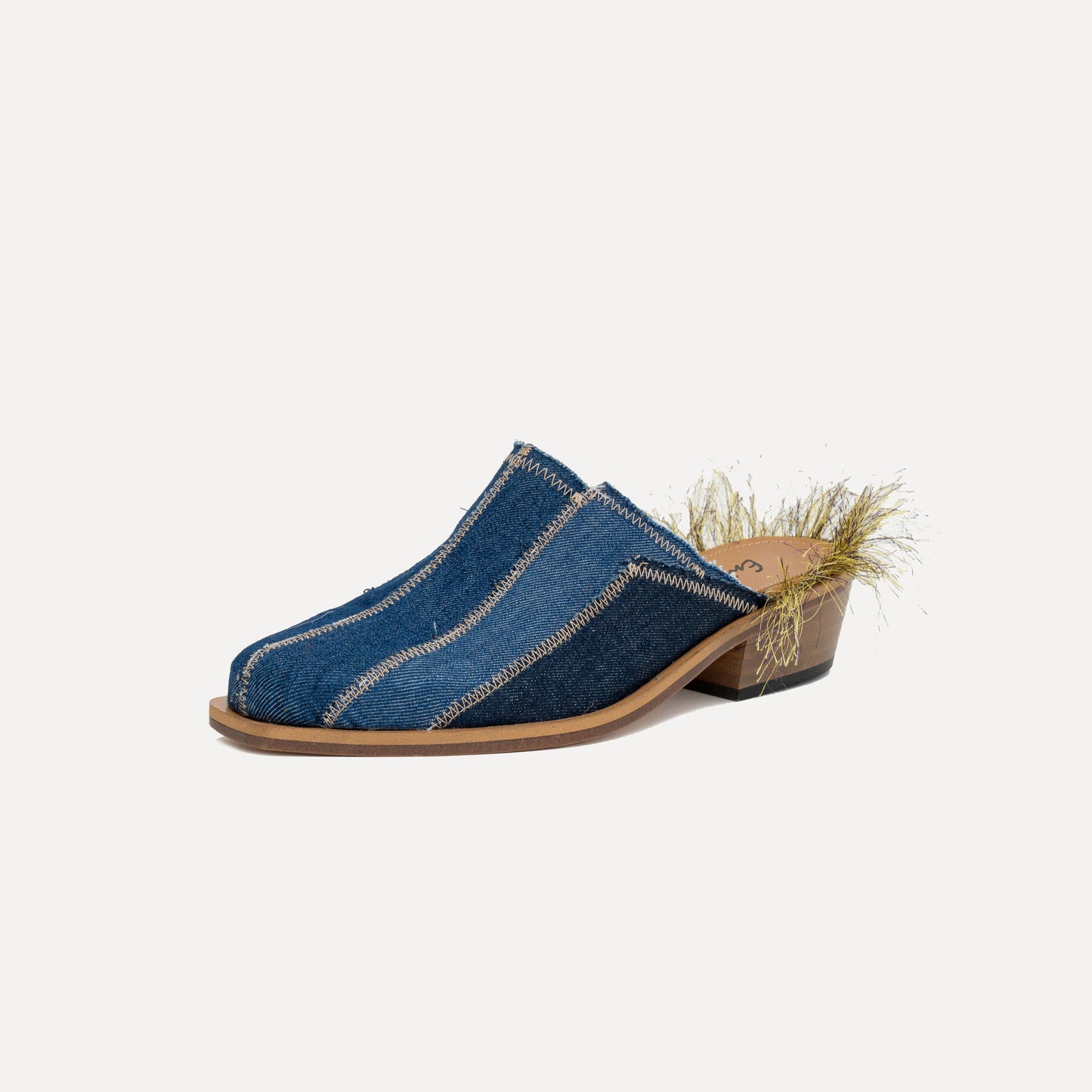 Penude - denim mules with colored thread on the heel