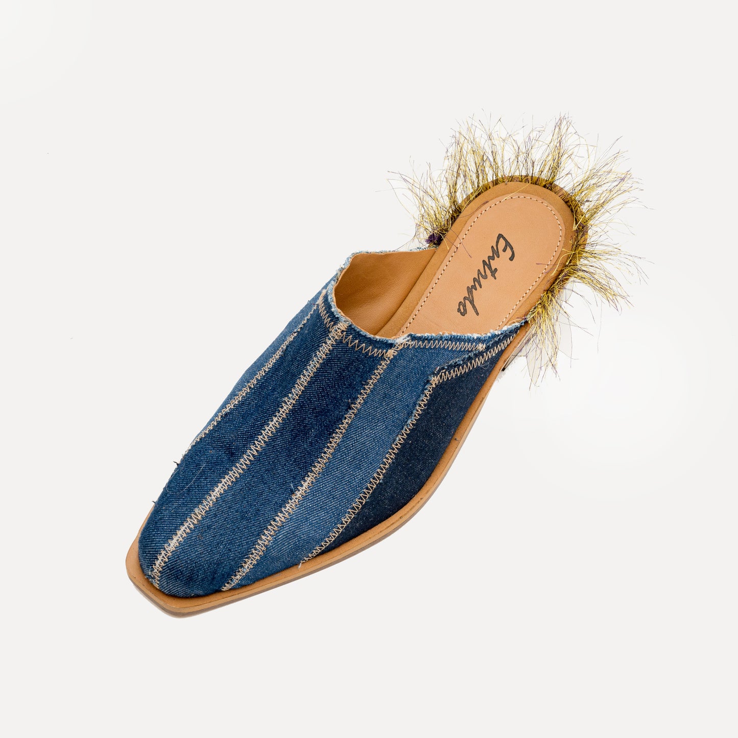 Penude - denim mules with colored thread on the heel