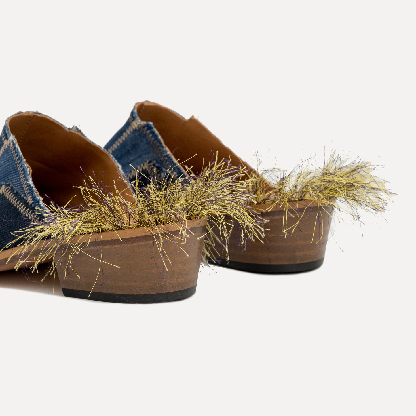 Penude - denim mules with colored thread on the heel