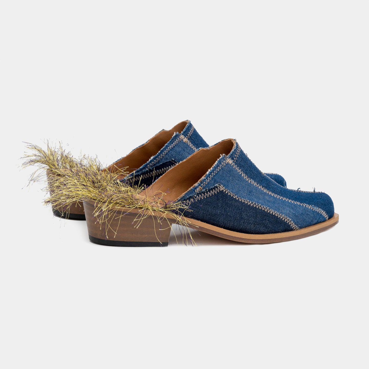 Penude - denim mules with colored thread on the heel