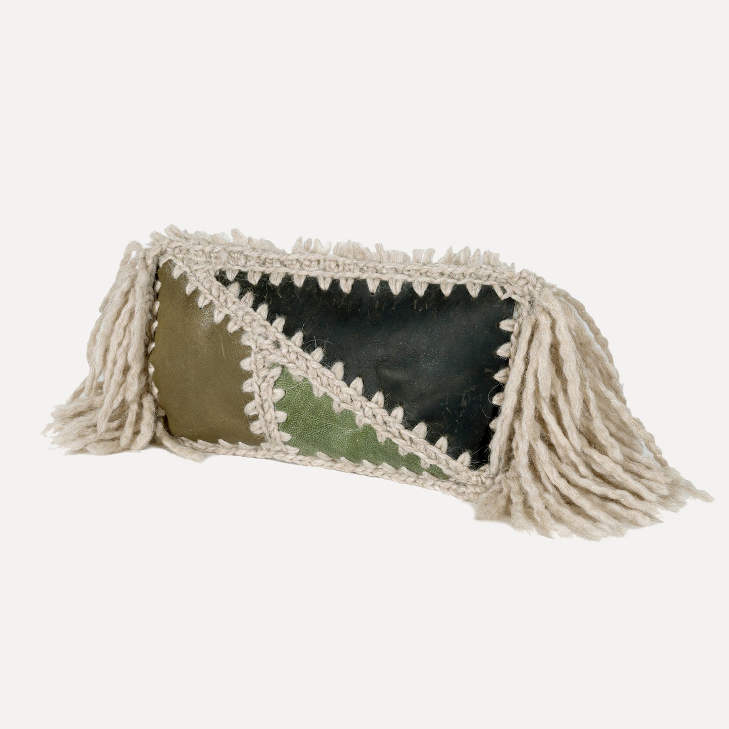 Paçó - leather patchwork clutch with wool