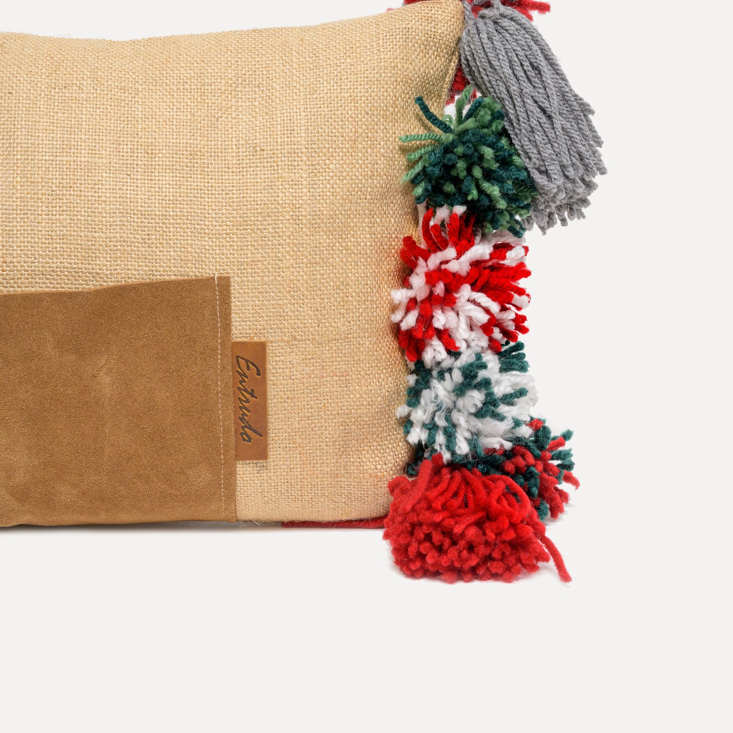 Onor (Special Christmas Edition) - cushion with wool pom poms and a leather pocket