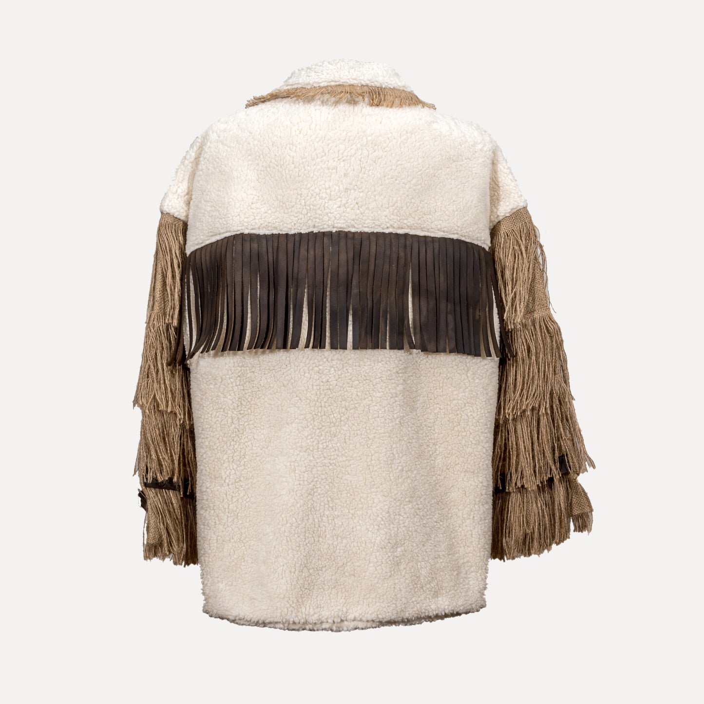 Varge - faux-fur jacket with jute and leather details