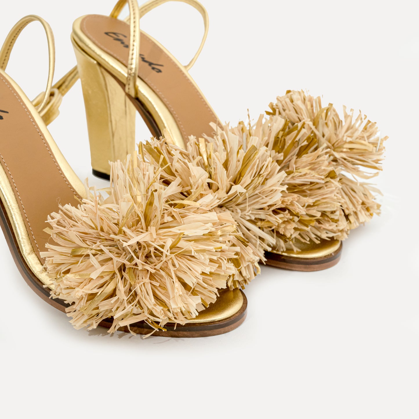 Lalim - high heel sandals with handmade raffia flowers