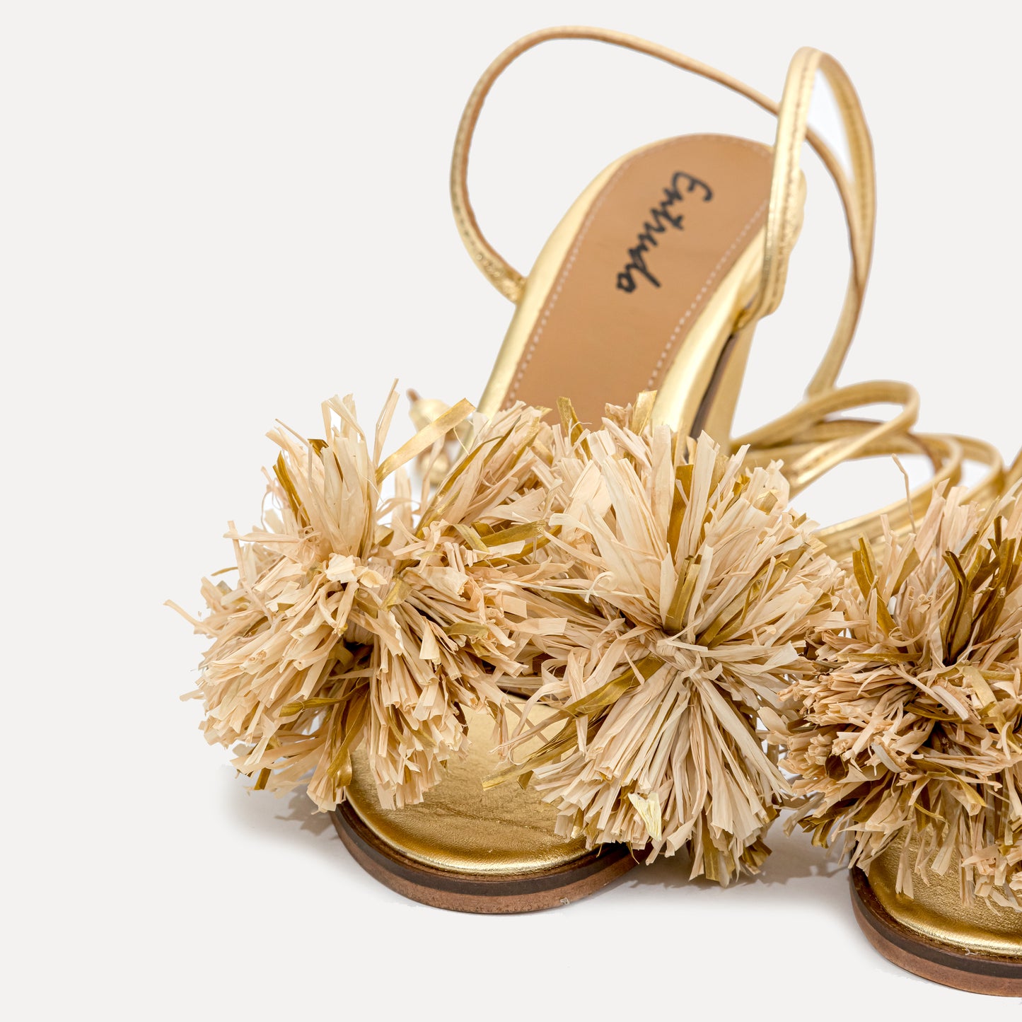 Lalim - high heel sandals with handmade raffia flowers