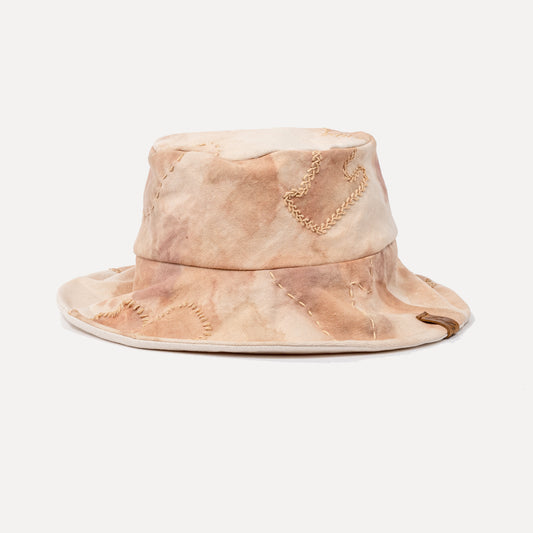 Urros - reversible hat in dyed canvas and hand-embroidered raffia